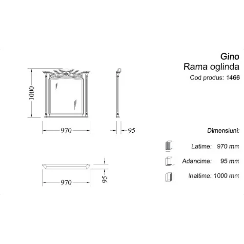 Ramă oglindă lemn masiv, maro/alb, dreptunghiulară, Gino