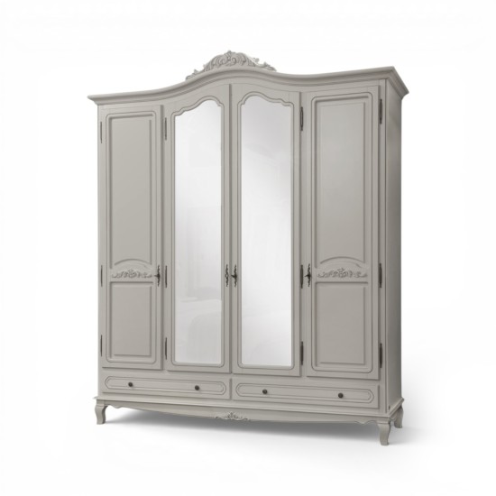 Dulap lemn masiv, MD2, gri cu oglindă, 4 uși, Elips