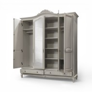 Dulap lemn masiv, MD2, gri cu oglindă, 4 uși, Elips