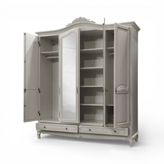 Dulap lemn masiv, MD2, gri cu oglindă, 4 uși, Elips