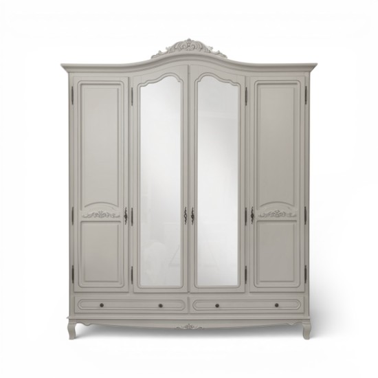 Dulap lemn masiv, MD2, gri cu oglindă, 4 uși, Elips