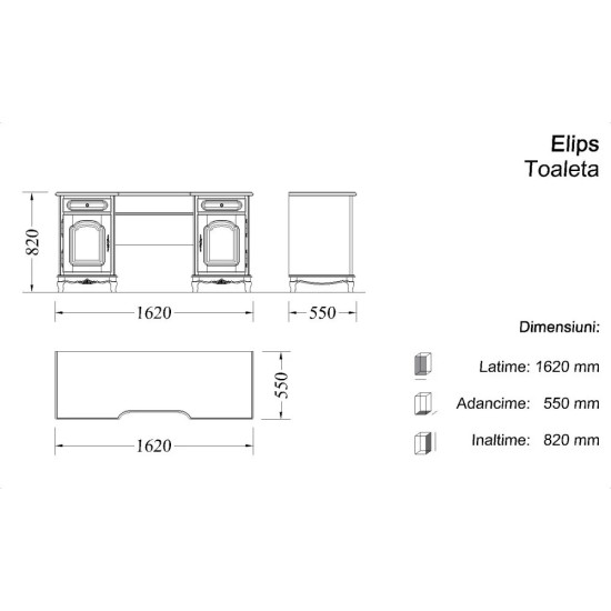 Toaletă lemn masiv, MD2, gri, Elips