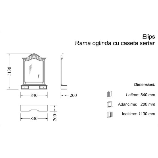 Ramă oglindă lemn masiv, MD2, gri, Elips