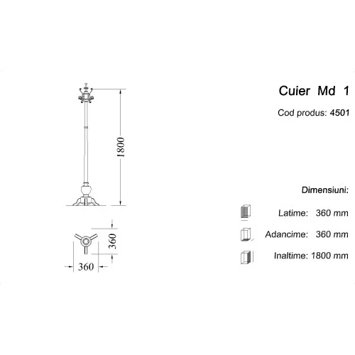 Cuier lemn masiv, maro/alb, Md.1, Mic Mobilier