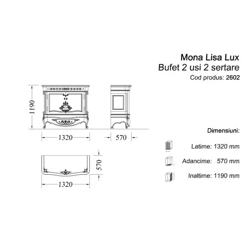Bufet lemn masiv, maro/alb, 2 uși, 2 sertare, Mona Lisa Lux