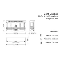 Bufet lemn masiv, maro/alb, 4 uși, 3 sertare, Mona Lisa Lux