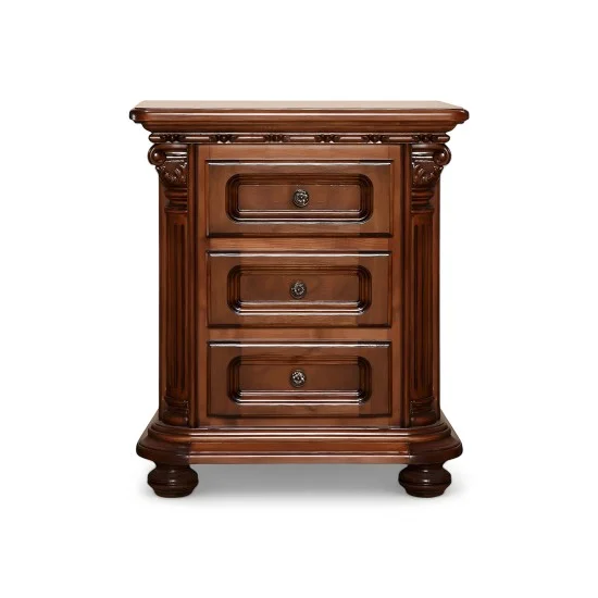 Noptiera - Venetia Lux Noptiere din lemn masiv, Noptieră lemn masiv, maro/alb, 3 sertare, inserții Rococo, Veneția Lux