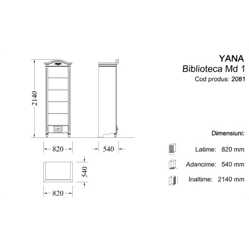 Bibliotecă lemn masiv, alb, Md.1, Yana