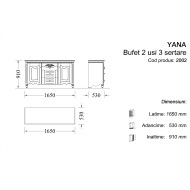 Bufet lemn masiv, alb, 2 uși, 3 sertare, Yana Bufet lemn masiv, alb, 2 uși, 3 sertare, Yana