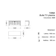 Bufet tv plasmă lemn masiv, alb, 4 uși, Yana