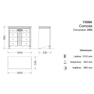 Comodă lemn masiv, alb, 4 sertare, Yana