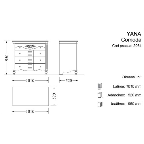 Comodă lemn masiv, alb, 4 sertare, Yana Comodă lemn masiv, alb, 4 sertare, Yana