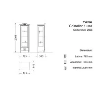 Cristalier lemn masiv, alb, 1 ușă, stânga, Yana