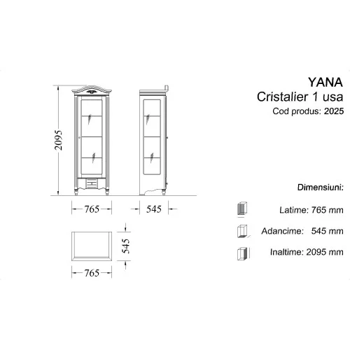 Cristalier lemn masiv, alb, 1 ușă, stânga, Yana