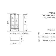 Cristalier lemn masiv, alb, 2 uși, Yana Cristalier lemn masiv, alb, 2 uși, Yana