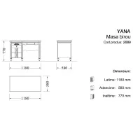 Masă lemn masiv, alb, birou, Yana