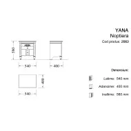 Noptieră lemn masiv, alb, 2 sertare, Yana