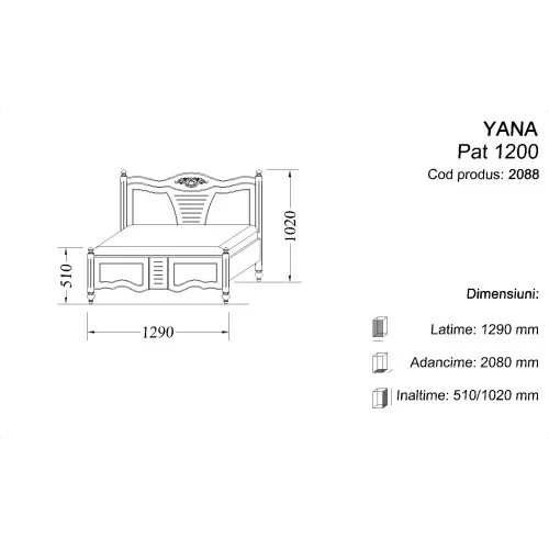 Pat lemn masiv, alb, single, 1200, Yana