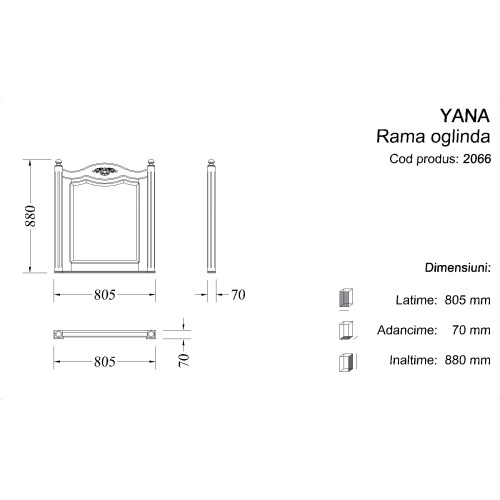Oglindă lemn masiv, maro/alb, inserție ornamentală, Yana Oglindă lemn masiv, maro/alb, inserție ornamentală, Yana