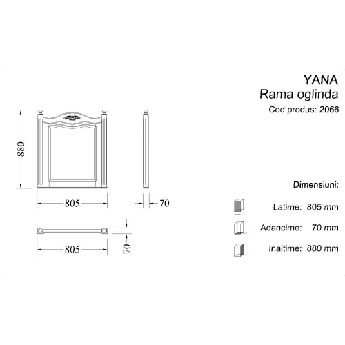Oglindă lemn masiv, maro/alb, inserție ornamentală, Yana
