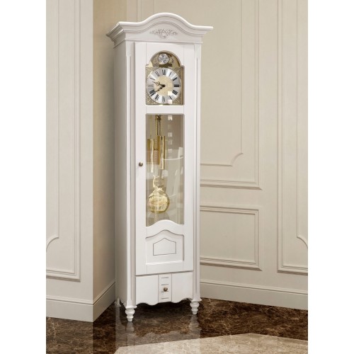 Vitrină cu ceas cu pendul, lemn masiv, alb, 1 ușa, 1 sertar, Yana Vitrină cu ceas cu pendul, lemn masiv, alb, 1 ușa, 1 sertar, Yana