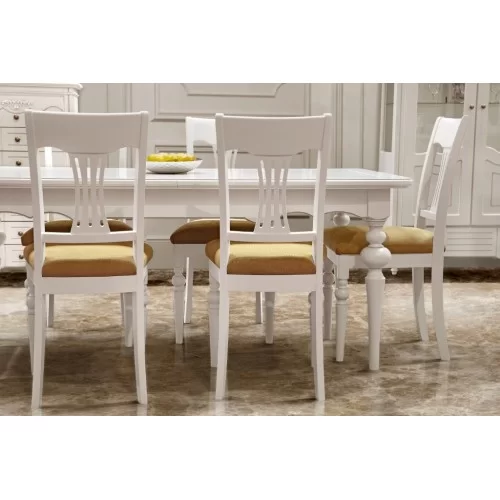 Masă lemn masiv, alb, extensibilă, Yana