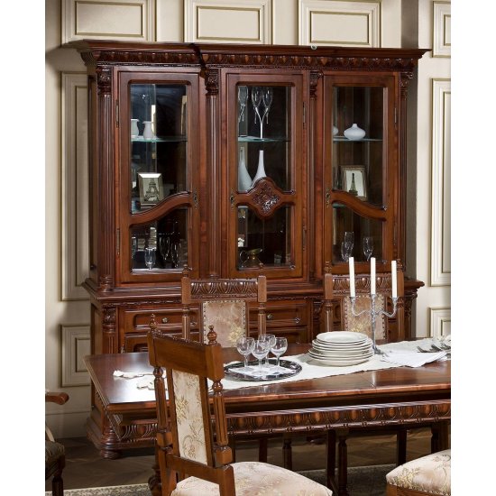 Bufete din Lemn Masiv, Bufet vitrină lemn masiv, maro alb, 3 uși, Veneția  Lux