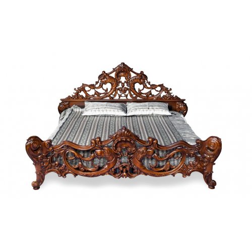 Pat lemn masiv, maro/alb, dublu, 1800, sculpturi manuale, stil Rococo, Cleopatra Lux Pat lemn masiv, maro/alb, dublu, 1800, sculpturi manuale, stil Rococo, Cleopatra Lux