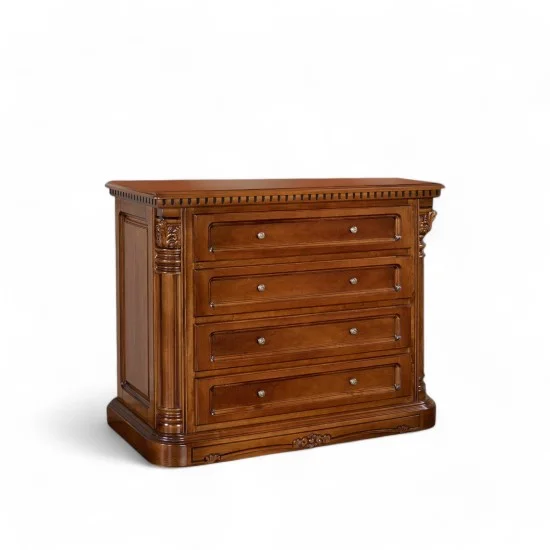 Comoda - Cristina Comode lemn masiv, Comodă lemn masiv, maro/alb, inserții ornamentale sculptate, Cristina