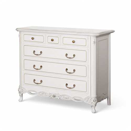 Comodă lemn masiv, alb, design stil Rococo, Flora Comodă lemn masiv, alb, design stil Rococo, Flora