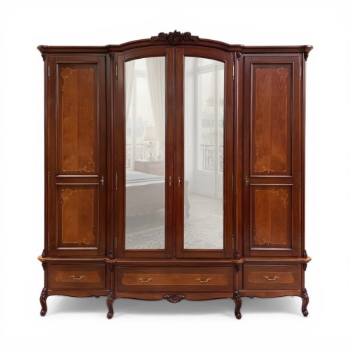 Dulap lemn masiv, maro/alb, 4 uși, inserții ornamentale, Serena