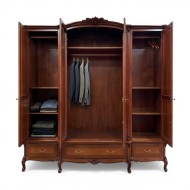 Dulap lemn masiv, maro/alb, 4 uși, inserții ornamentale, Serena