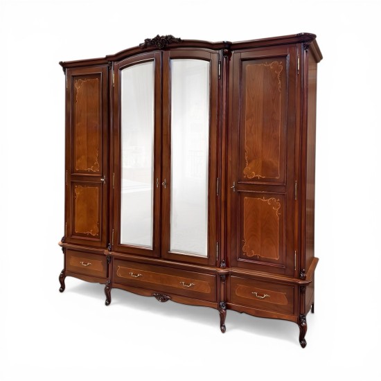 Dulap lemn masiv, maro/alb, 4 uși, inserții ornamentale, Serena