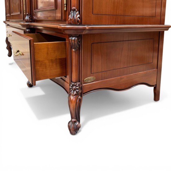 Dulap lemn masiv, maro/alb, 4 uși, inserții ornamentale, Serena