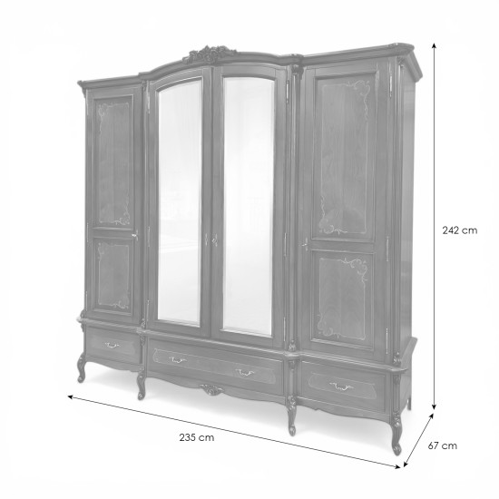 Dulap lemn masiv, maro/alb, 4 uși, inserții ornamentale, Serena