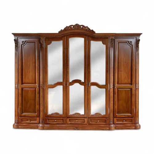 Dulap lemn masiv, maro/alb, 5 uși, ornamente manuale, Cristina Dulap lemn masiv, maro/alb, 5 uși, ornamente manuale, Cristina