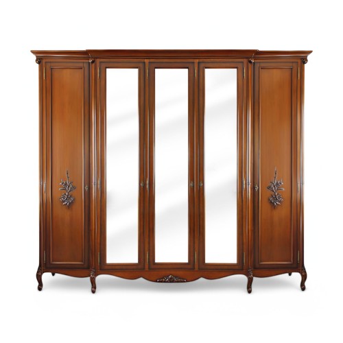 Dulap lemn masiv, maro/alb, 5 uși, inserții ornamentale, Jasmina Dulap lemn masiv, maro/alb, 5 uși, inserții ornamentale, Jasmina