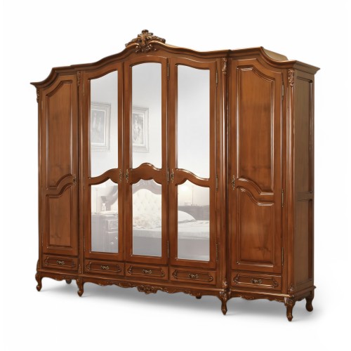 Dulap lemn masiv, maro/alb, 5 uși, inserții ornamentale, Royal Dulap lemn masiv, maro/alb, 5 uși, inserții ornamentale, Royal