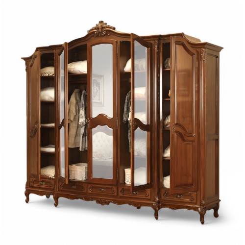 Dulap lemn masiv, maro/alb, 5 uși, inserții ornamentale, Royal Dulap lemn masiv, maro/alb, 5 uși, inserții ornamentale, Royal
