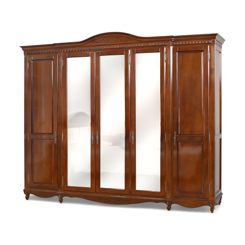 Dulap lemn masiv, maro/alb, cu oglinzi, 5 uși, Carina