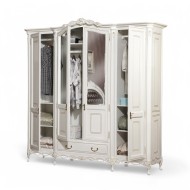 Dulap lemn masiv, alb, 4 uși, oglinzi, Flora