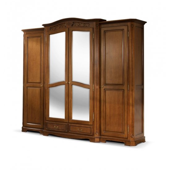 Dulapuri din lemn masiv, Dulap lemn masiv, maro/alb, 4 uși, elemente ornamentale, Gino