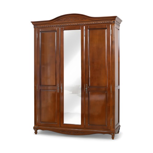 Dulap lemn masiv, maro/alb, cu oglinda, 3 uși, Carina