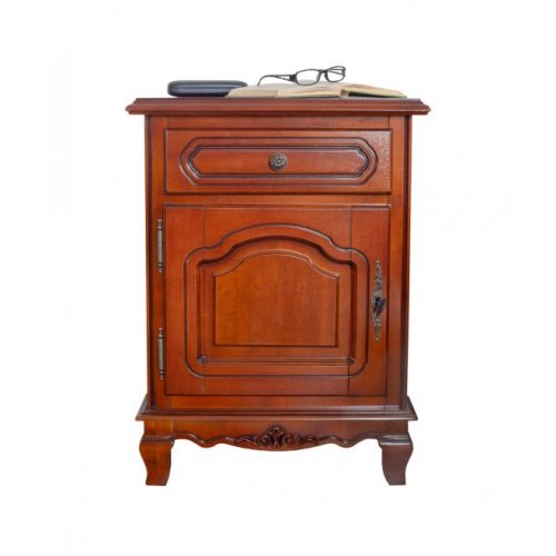 Noptieră lemn masiv, maro/alb, 1 sertar, 1 ușă, stânga, Elips