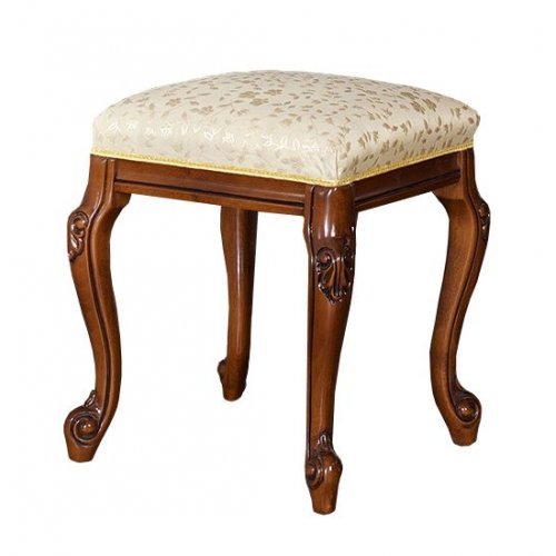 Taburet lemn masiv, maro/alb, tapisat, ornamente atașate, Firenze