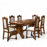 Masă lemn masiv, maro/alb, extensibilă, ornamente decorative, Cristina Masă lemn masiv, maro/alb, extensibilă, ornamente decorative, Cristina