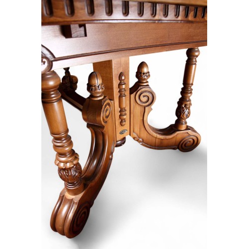 Masă lemn masiv, maro/alb, extensibilă, inserții ornamentale, Cristina Masă lemn masiv, maro/alb, extensibilă, inserții ornamentale, Cristina