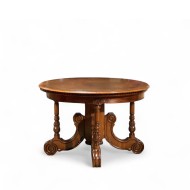 Masă lemn masiv, maro/alb, extensibilă, rotundă, Cristina Masă lemn masiv, maro/alb, extensibilă, rotundă, Cristina