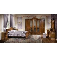 Dormitor lemn masiv, din tei & fag, maro clasic, 6 piese - Cristina