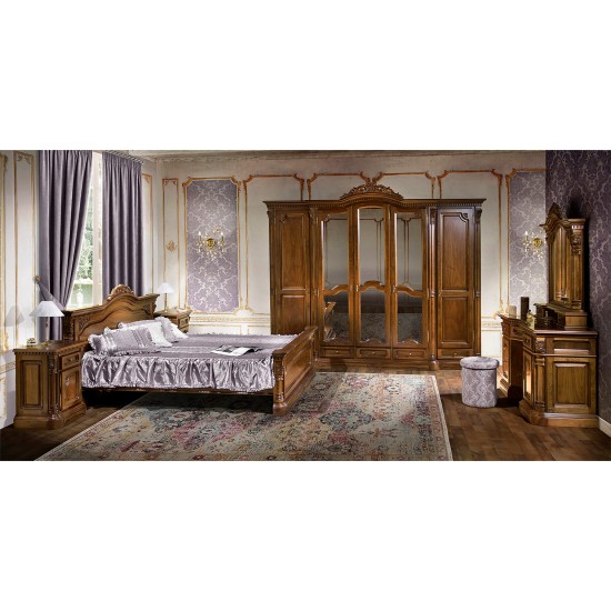 Dormitor lemn masiv, din tei & fag, maro clasic, 6 piese - Cristina
